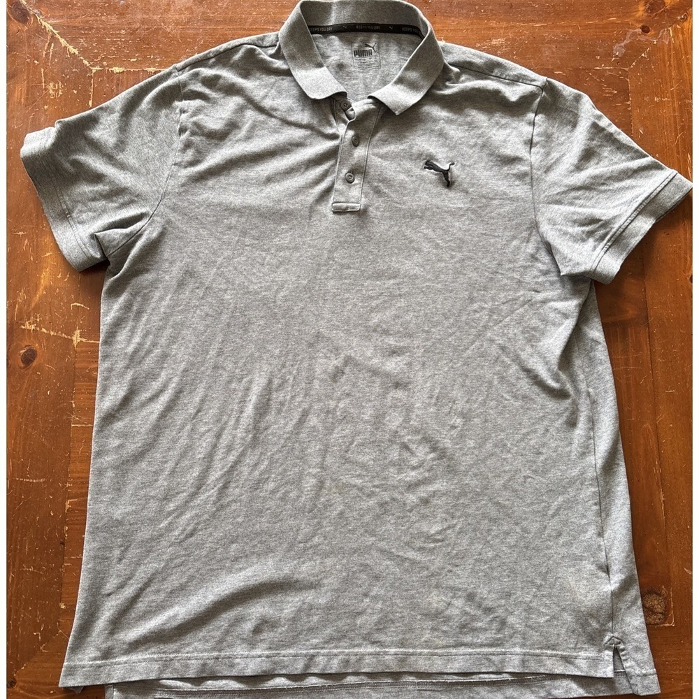 Puma Golf Striped Cotton Grey Collared Short Sleeve Athletic Polo Shirt XXL